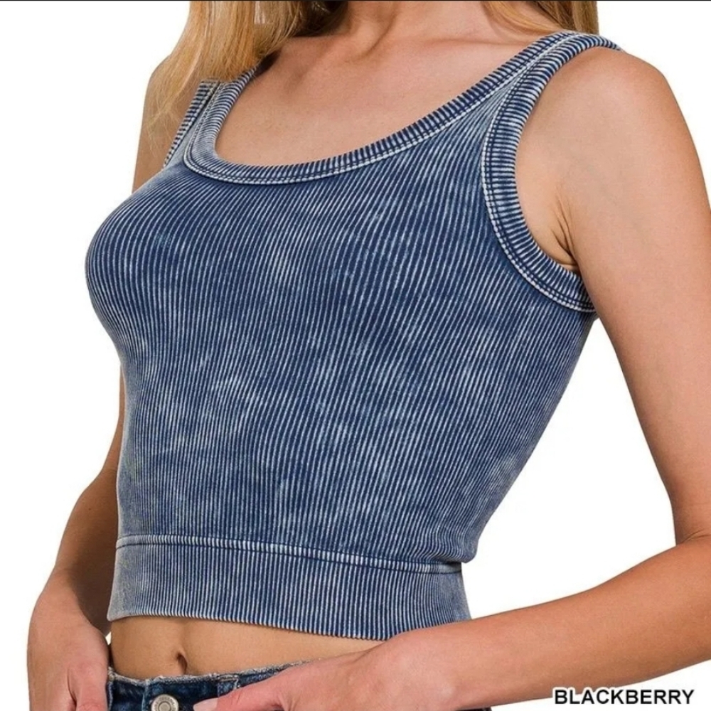 Zenana Blackberry Ribbed Cropped Seamless Scoop Tank Top Sz S/M NWOT